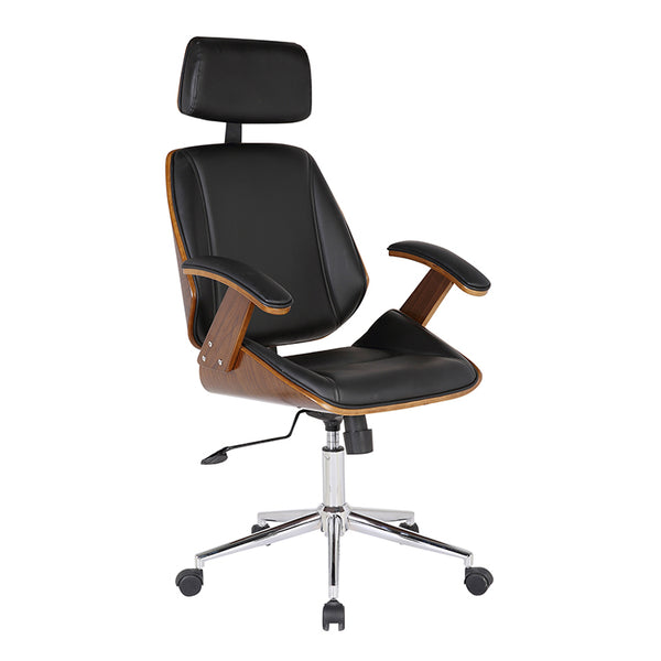 Armen Living Armen Living Brice Modern Office Chair in Industrial Grey Finish and Brown Fabric with Pine Wood Arms LCCEOFCHBL
